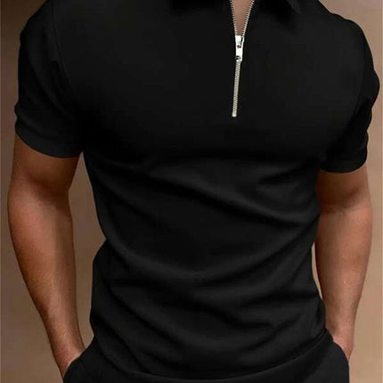 Men's Polo Shirt Solid Color Polo Collar T-shirt Casual Fit Top Men's Clothing