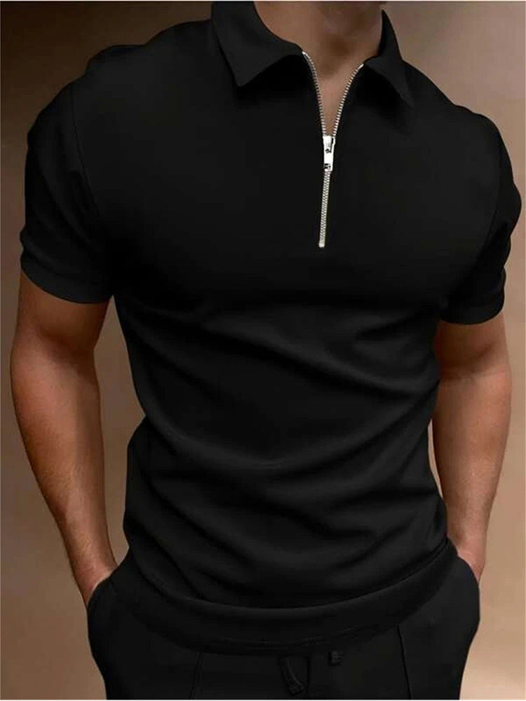 Men's Polo Shirt Solid Color Polo Collar T-shirt Casual Fit Top Men's Clothing