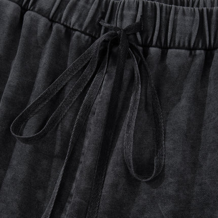 Black Plus Size Mineral Wash Exposed Seam Patchwork Drawstring Loose Pants