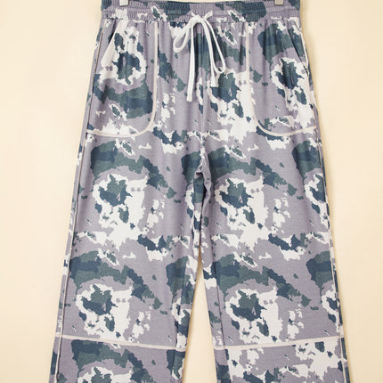 Brown Camo Drawstring Waist Patch Pocket Plus Size Pants