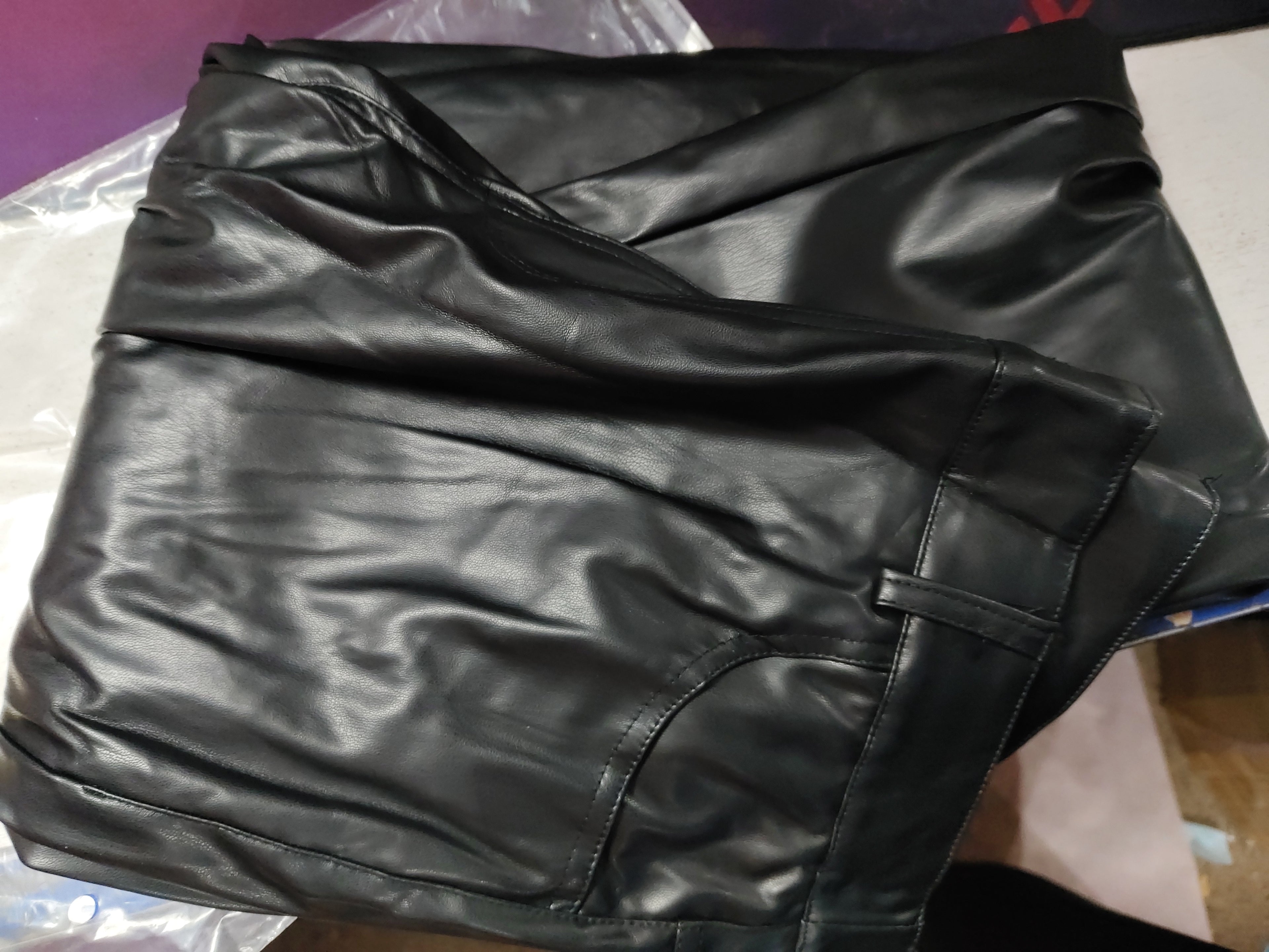 Solid Color PU Elastic Leisure Men Leather Pants