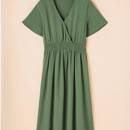 Four Leaf Clover Surplice Neckline Shirred High Waist Plus Size Maxi Dress