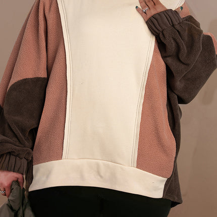 Brown Exposed Seam Colorblock Plus Size Hoodie