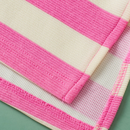 Pink Stripe V Neck Collared Cap Sleeve Top
