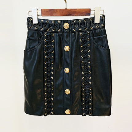 Fashion Heavy Industry Eyelet Rope Slim-fit Leather Coat Suit Jacket