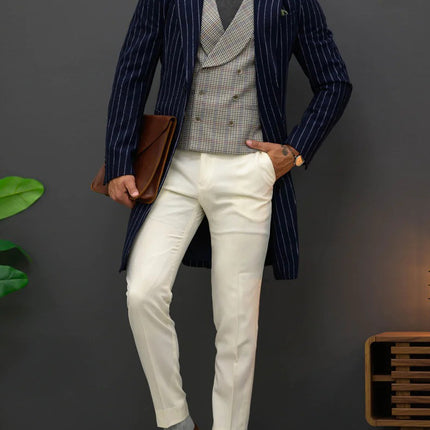 Men's Classic Striped Single-Breasted Coat