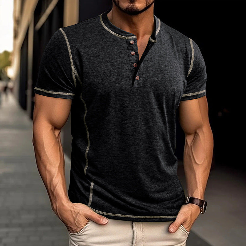 Short Sleeve Henley Shirt Men's Round Neck T-shirt