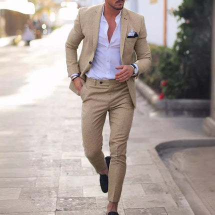 Men's Two-piece Suit One Button Linen Cotton Linen Solid Color