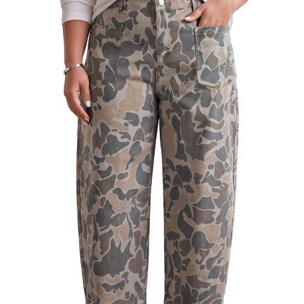 Multicolour Plus Size Camouflage Print High Rise Barrel Jeans