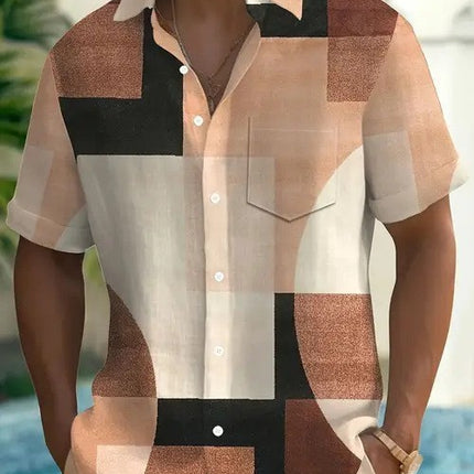 Classic Retro Geometric Contrast Color Square 3D Printed Shirt