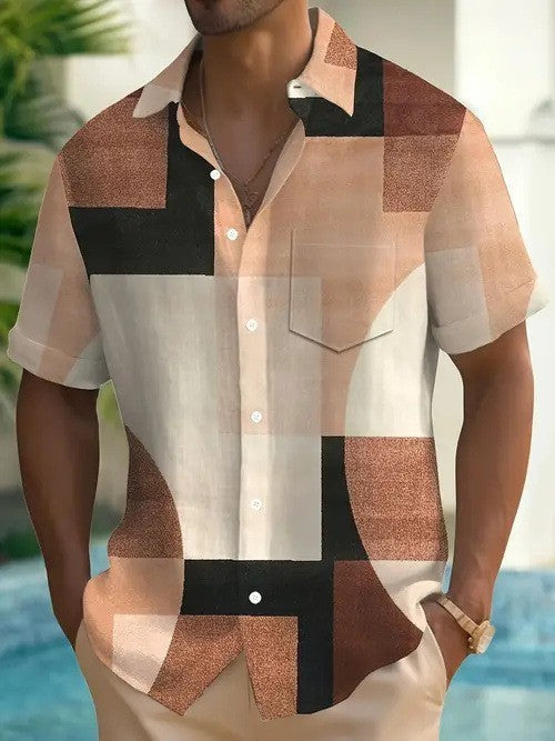 Classic Retro Geometric Contrast Color Square 3D Printed Shirt