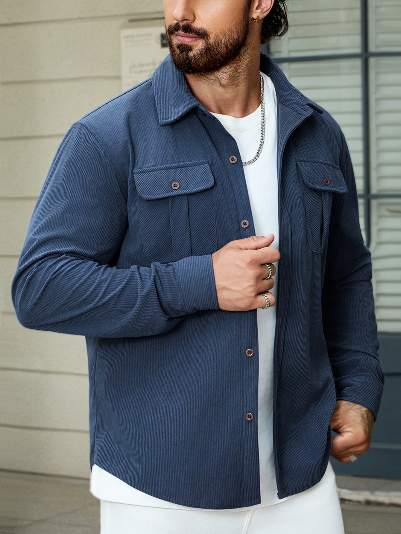 Corduroy Tooling Thick Long Sleeves Coat Shirt Outdoor Casual Retro