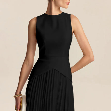 Women's Elegant Waist-Cinching Pleated Dress