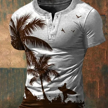 3D Printing Fashion Simple Lapel Button Men's Short Sleeve