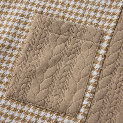 Khaki Houndstooth Color Contrast Textured Patchwork Loose Shacket