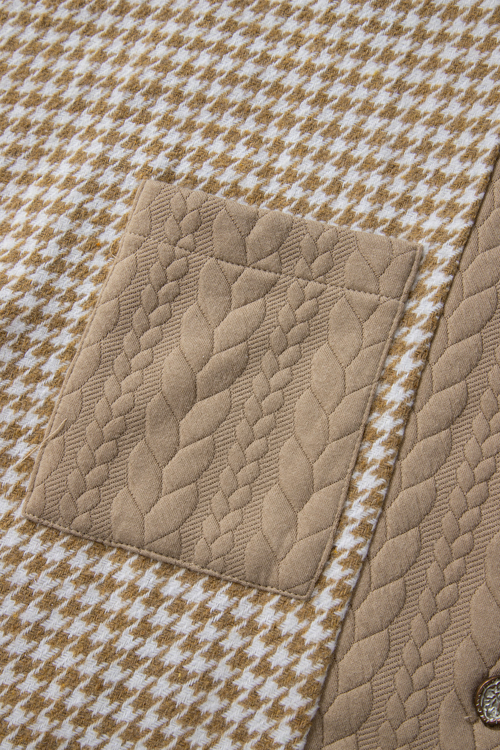 Khaki Houndstooth Color Contrast Textured Patchwork Loose Shacket