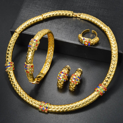 Diamond-studded Ring Bracelet Necklace And Earring Set