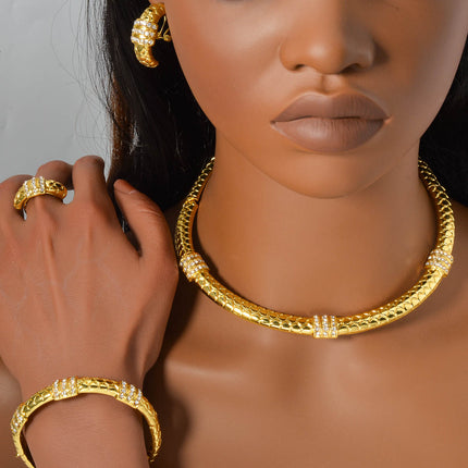Diamond-studded Ring Bracelet Necklace And Earring Set