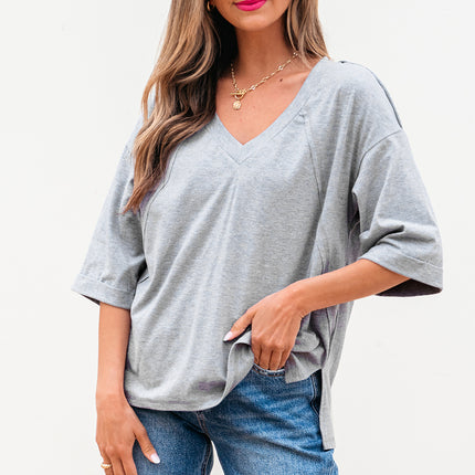High Raglan Half Sleeve V Neck Oversized T Shirt