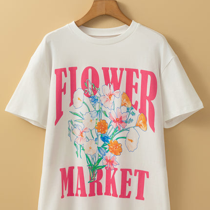White FLOWER MARKET Graphic T Shirt