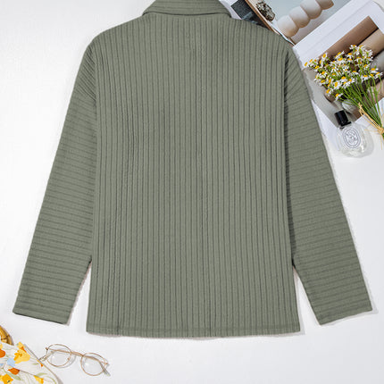Mist Green Thermal Ribbed Texture Drop Shoulder Button Up Shacket