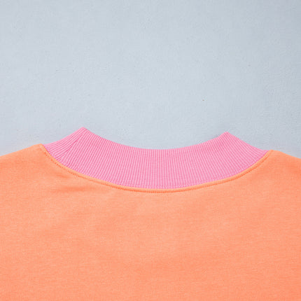 Grapefruit Orange Contrast Polka Dot Slogan Graphic Color Block Mock Neck Plus Sweatshirt