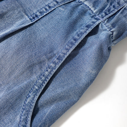 Dusk Blue Raw Hem Lace-up High Waist Plus Size Denim Shorts