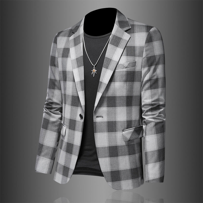 Men's Casual Suit Jacket Plaid Three-dimensional Fashion Slim Fit