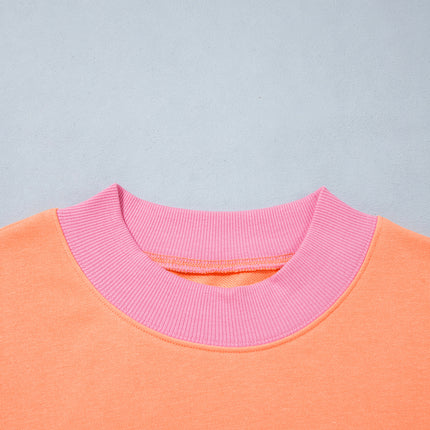 Grapefruit Orange Contrast Polka Dot Slogan Graphic Color Block Mock Neck Plus Sweatshirt