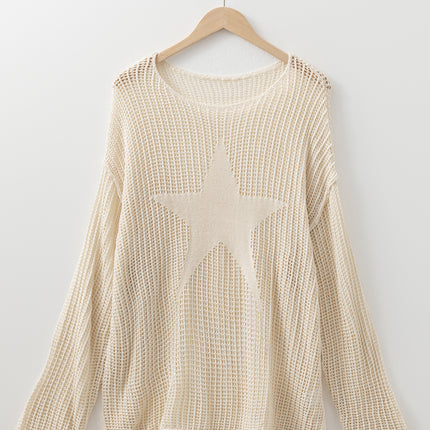 Parchment Hollow Out Knit Star Pattern Accent Plus Size Jumper
