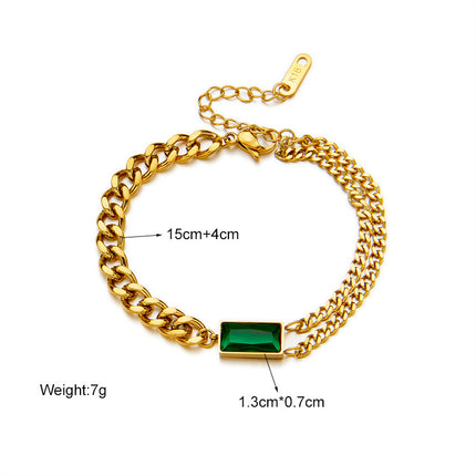 Fashionable Niche Retro Metal Square Green Diamond Versatile Bracelet