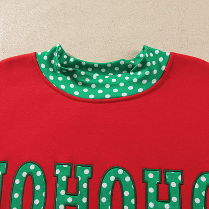 Fiery Red Casual Polka Dot Patchwork Letter Graphic Plus Size Sweatshirt