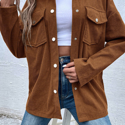 Brown Textured Flap Pocket Drop Shoulder Shacket
