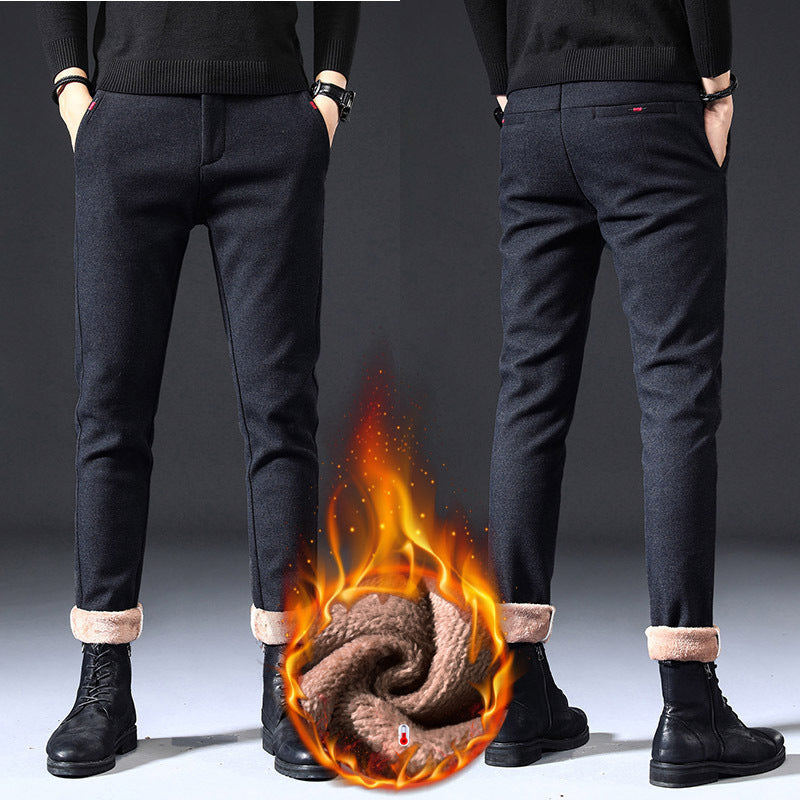 Fleece Lined Sanded Slim-fit Stretch Casual Pants
