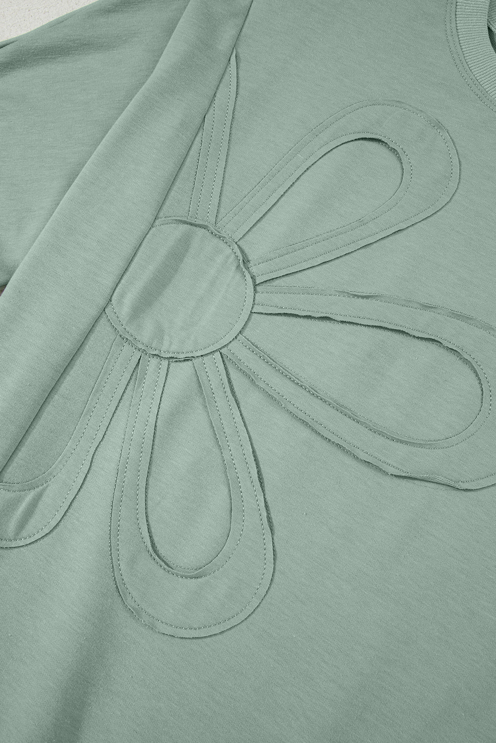 Clearly Aqua Floral Patched Half Sleeve Tunic Top