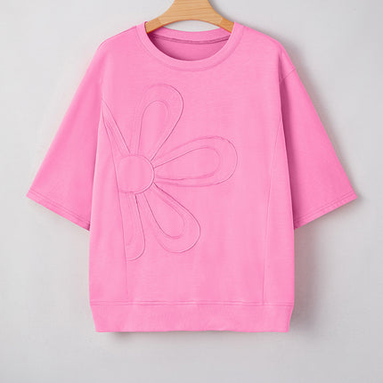 Sachet Pink Floral Patched Half Sleeve Tunic Top