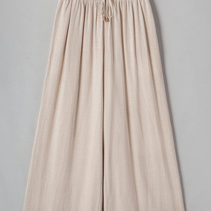Beige Smocked High Waist Wide Leg Plus Size Pants
