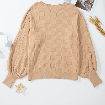 Light French Beige Solid Checkered Textured Knit Plus Size Sweater