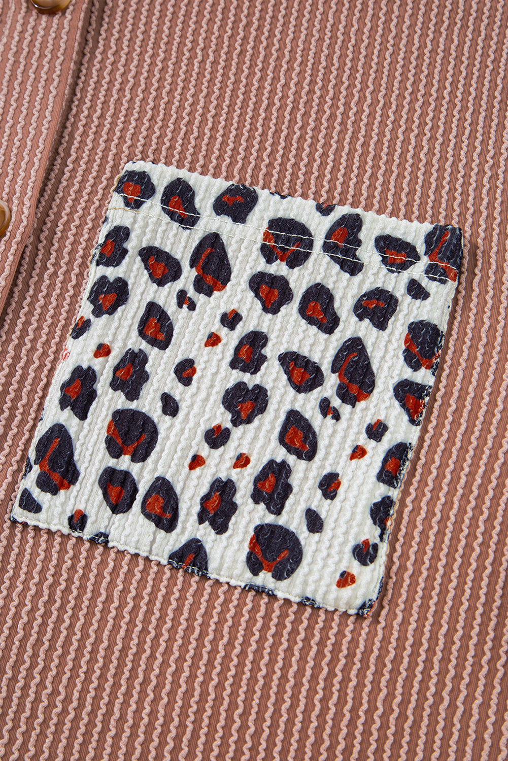 Dark Khaki Leopard Patched Twisted Ribbed Western Casual Shacket