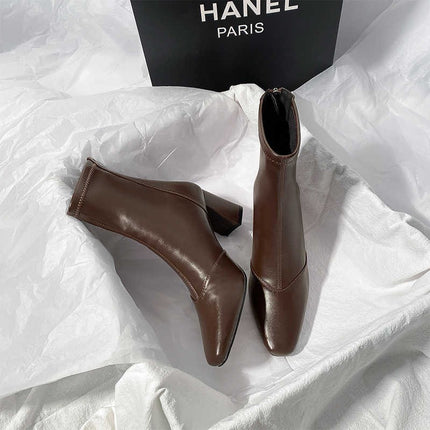 Soft Leather Back Zipper With Velvet To Show Skinny Boots