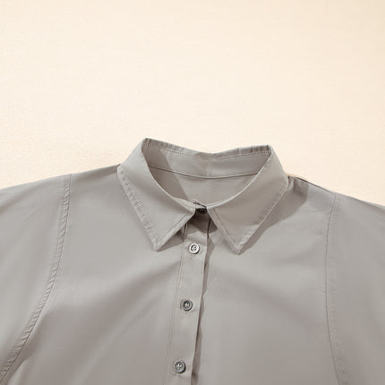 High Solid Color Balloon Sleeve Side Slits Loose Fit Shirt