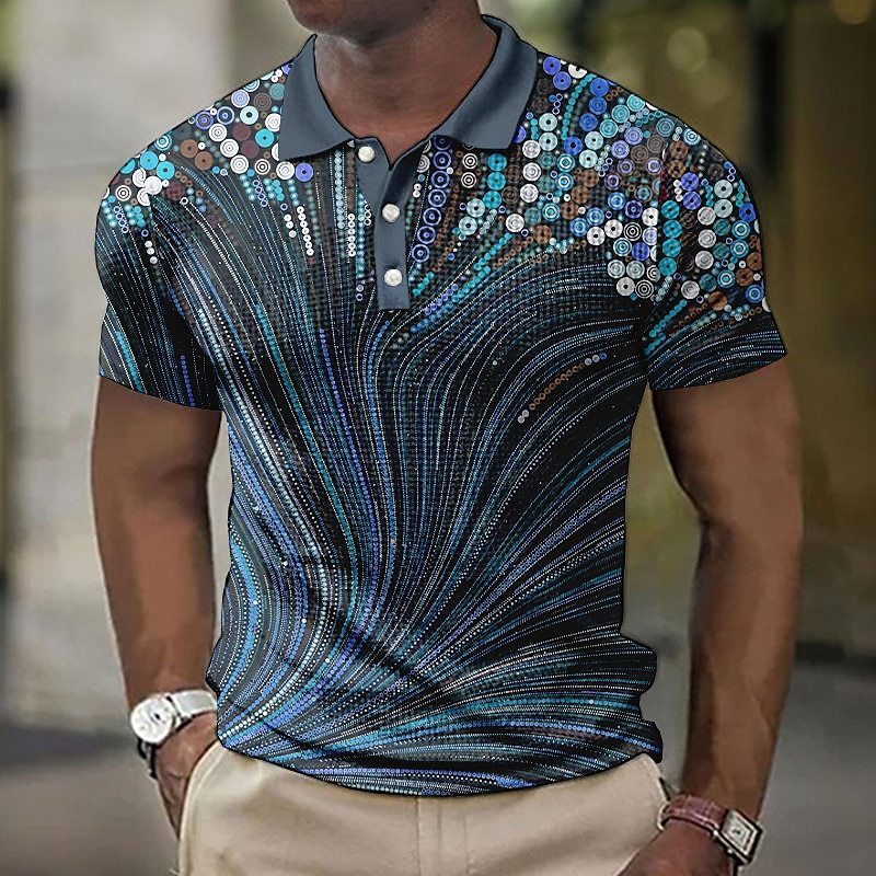 Men's Button Shirt Striped Pattern Printed Geometric Outdoor Street Style Short Sleeve