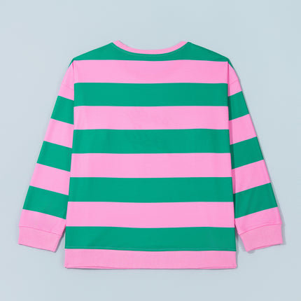 Green Stripe Festive Holly Jolly Printed Casual Plus Size Sweatshirt