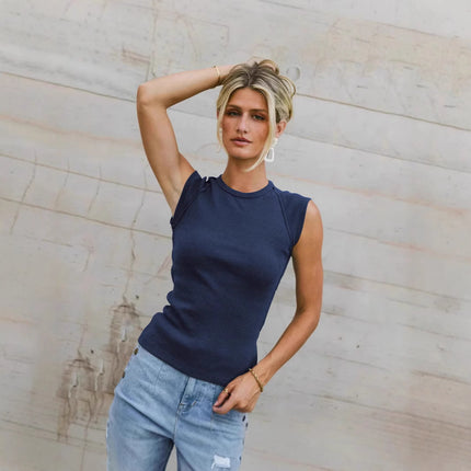 Sleeveless Crew Neck Slim-Fit Ribbed Sexy Chic Womens Top Vest Camisole For Women