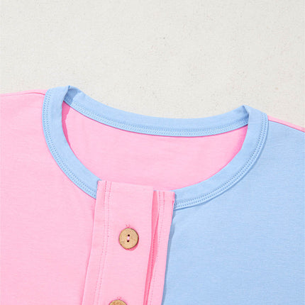 Myosotis Two Tone Half Buttons Collared T Shirt