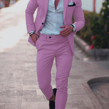 Men's Two-piece Suit One Button Linen Cotton Linen Solid Color
