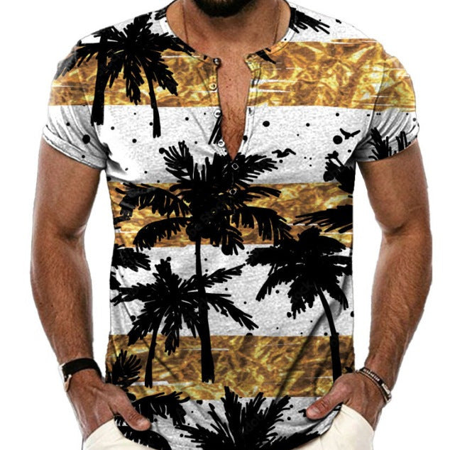 3D Printing Fashion Simple Lapel Button Men's Short Sleeve