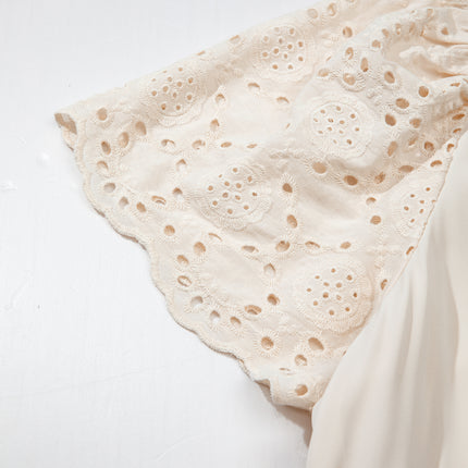 Apricot Plus Size V Neck Lacy Embroidery Patchwork Short Sleeve Maxi Dress