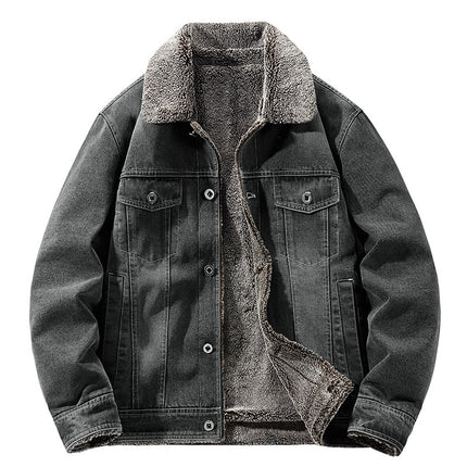 New Men's Denim Fleece-lined Thickened Cotton Clothing Warm Top