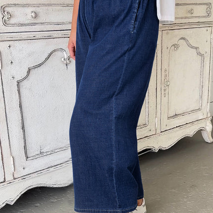 Real Teal Plus Size Drawstring High Waist Wide Leg Casual Jeans
